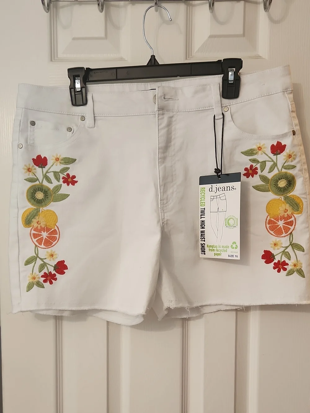d. jeans White Women's High-Rise Shorts with Fruit & Floral Embroidery